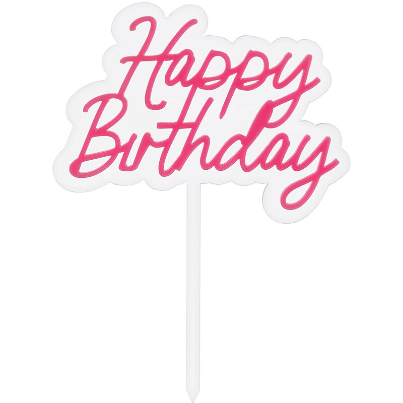 Party City Happy Birthday Cake Topper, White/Pink (AM100129) image 1