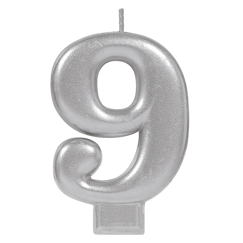 Party City Number 9 Candle, Silver (AM170585) image 1