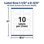 Avery Laser/Inkjet Rectangle Multipurpose Labels, 1.5" x 2.75", Matte White, 80 Labels/Pack (94230)~#|#~A8E01EA4-D919-4C49-BFEFEFC58193B1D2_sc7