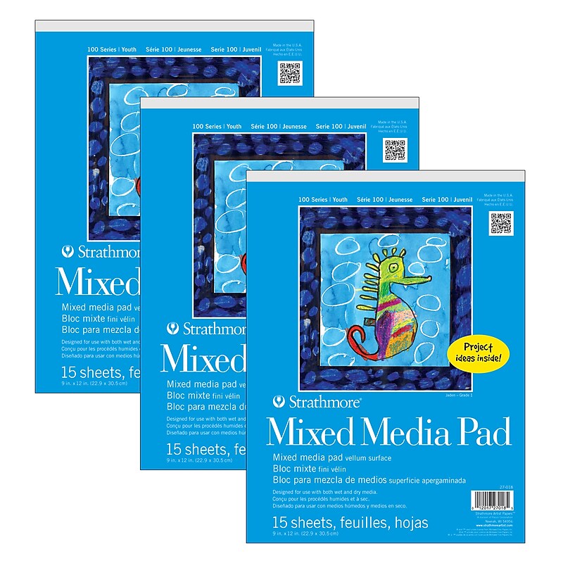 Strathmore 100 Series 9" x 12" Mixed Media Sketch Pad, 15 Sheets/Pad, 3/Bundle (STTP270181-3) image 1