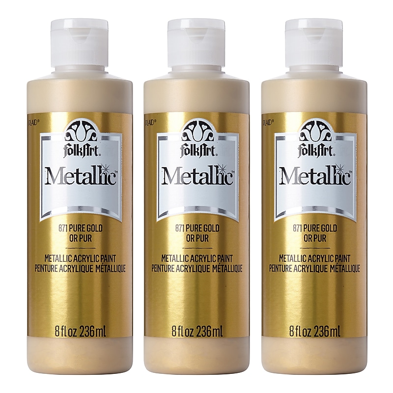 FolkArt Acrylic Paint Metallic, 8oz., Pure Gold, 3/Pack (FLK871-3) image 1