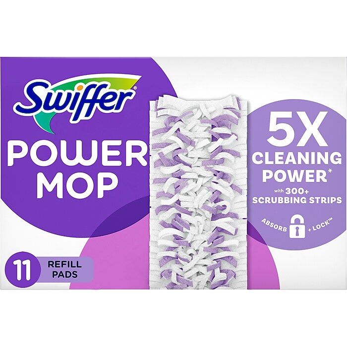 Swiffer PowerMop Multi-Surface Mopping Pad, White/Purple, 11/Pack
