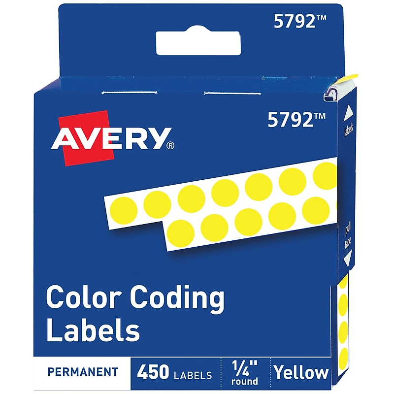 Avery Color-Coding Labels in Dispenser, 1/4" Dia, Yellow, 450 Stickers/Pack (5792) image 1