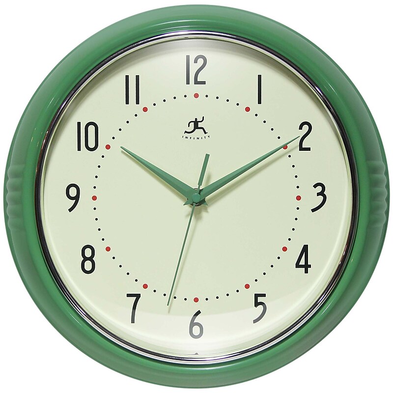 Infinity Instruments Round Retro Green Wall Clock, Aluminum, 12" (10940GR-12) image 1