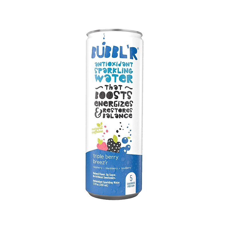 Bubbl'r Antioxidant Triple Berry Breez'r Flavored Sparkling Water, 12 oz., 12 Cans/Carton (028435600282) image 1