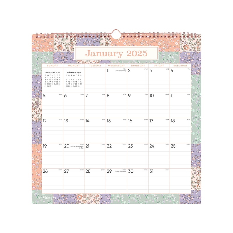 2025 Blue Sky Quilted Garden 12" x 12" Monthly Wall Calendar (152485) image 1