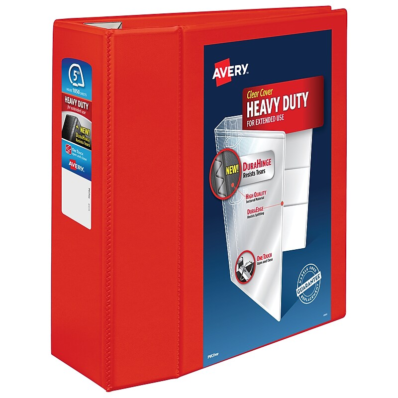 Avery Heavy Duty 5" 3-Ring View Binders, D-Ring, Red (79327) image 1