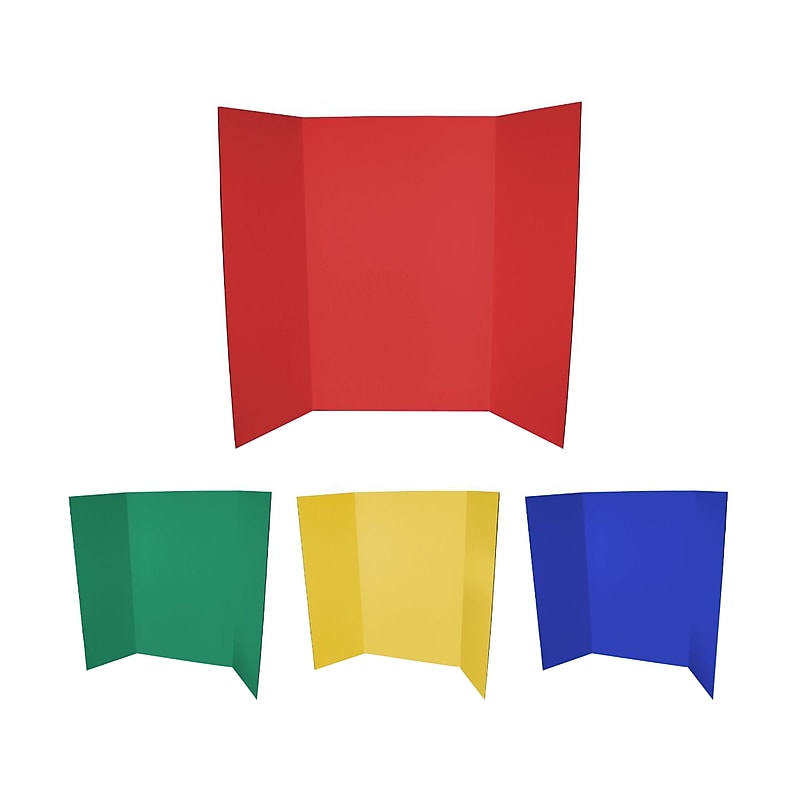 Flipside Tri-Fold Project Boards, 48" x 36", Corrugated Paper, Assorted Colors, 4/Pack (16073) image 1