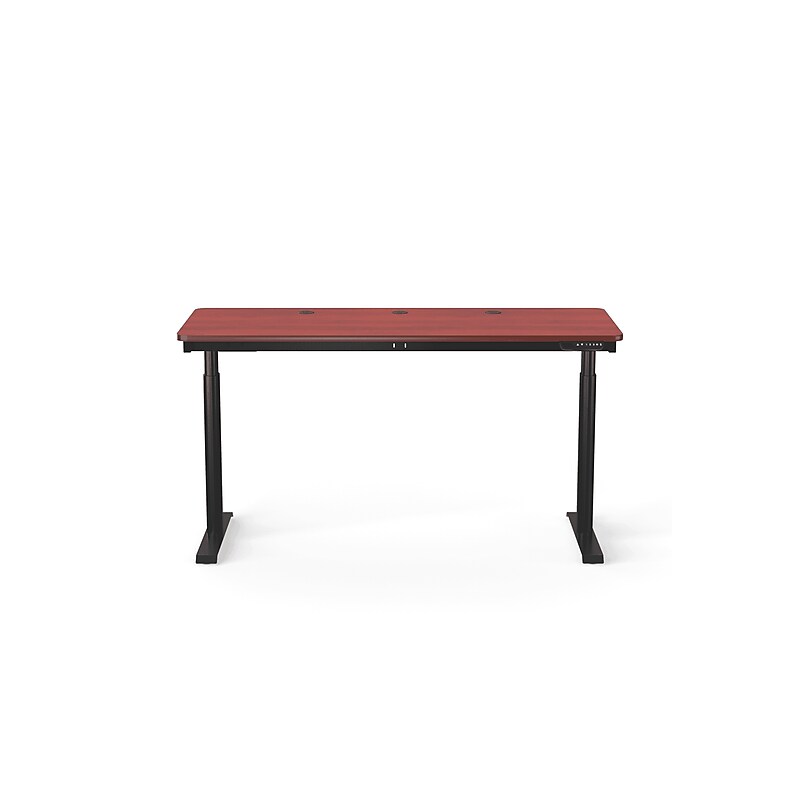 VersaDesk PowerLift 60"W Electric Rectangular Adjustable Standing Desk, Cherry/Black (PLSDR6024-BC-APP) image 1