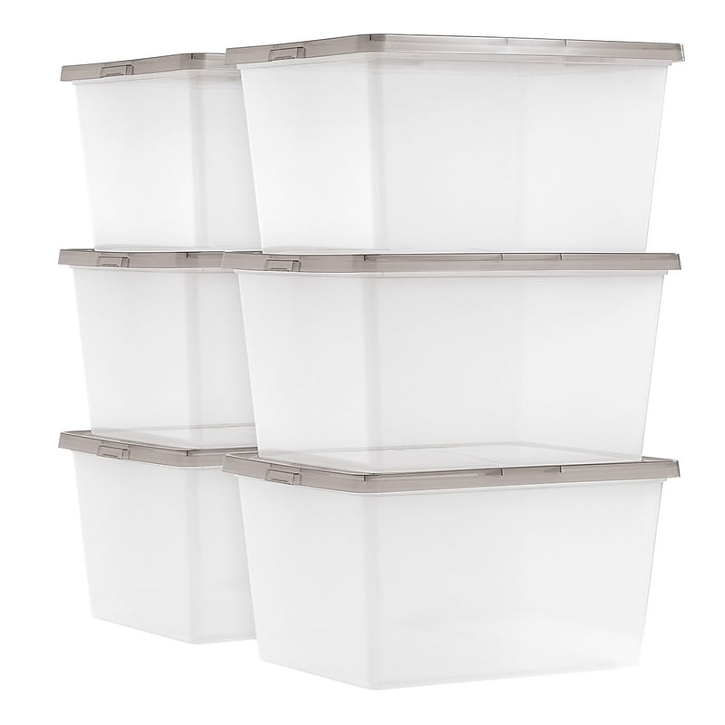 Iris 24.5 Quart Snap Top Plastic Snap Closure Storage Bin, Clear, 6/Pack (585104) image 1