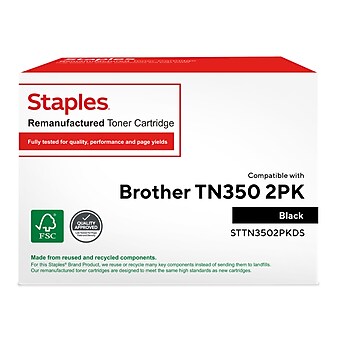 Staples Remanufactured Black Standard Yield Toner Cartridge Replacement for Brother TN350 (TRTN3502PKDS/STTN3502PKDS), 2/Pack