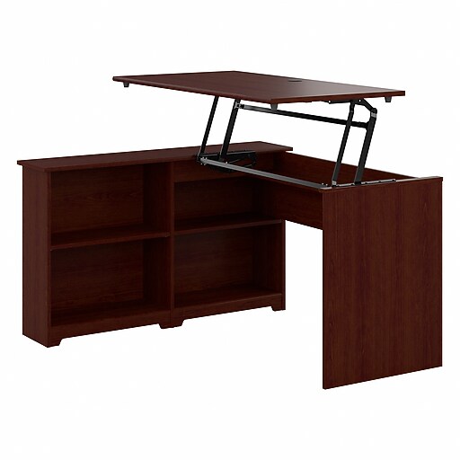 Bush Furniture Cabot 52"W 3 Position Sit to Stand Corner Bookshelf Desk