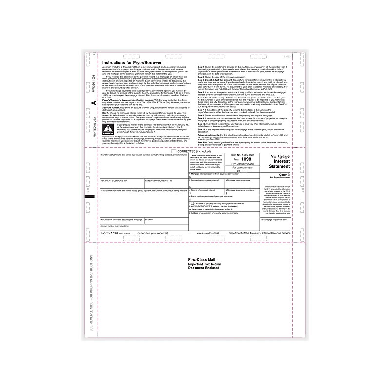 ComplyRight 1098 Tax Form, Copy B, 500/Pack (PS356) image 1