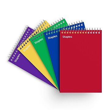 Staples Memo Pads, 4" x 6", College Ruled, Assorted Colors, 50 Sheets/Pad, 5 Pads/Pack (TR11494)