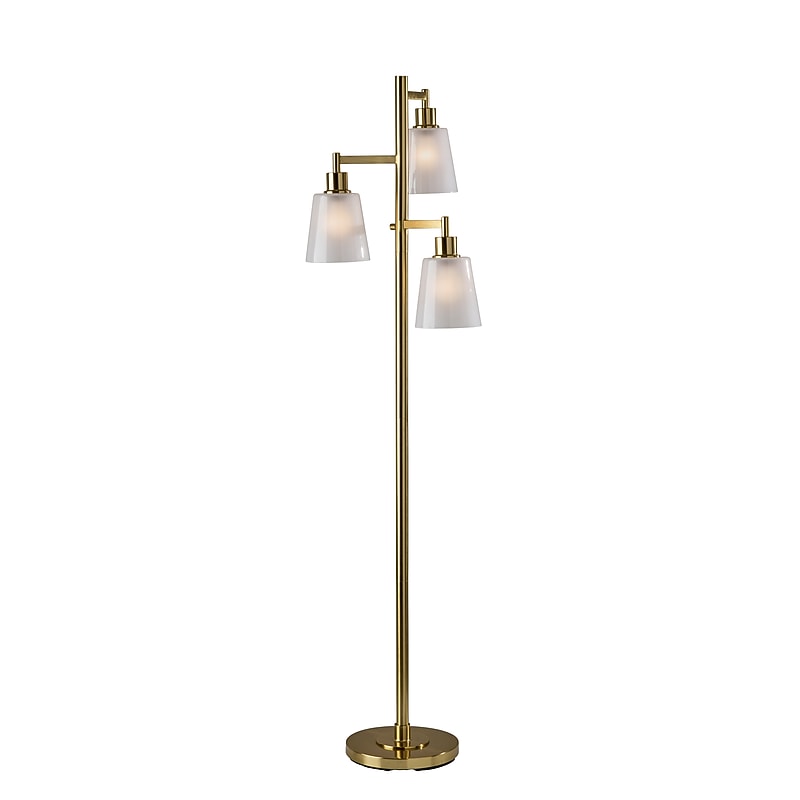 Adesso Gio 65"H Antique Brass Floor Lamp with White Glossed Glass Shades (3312-21) image 1