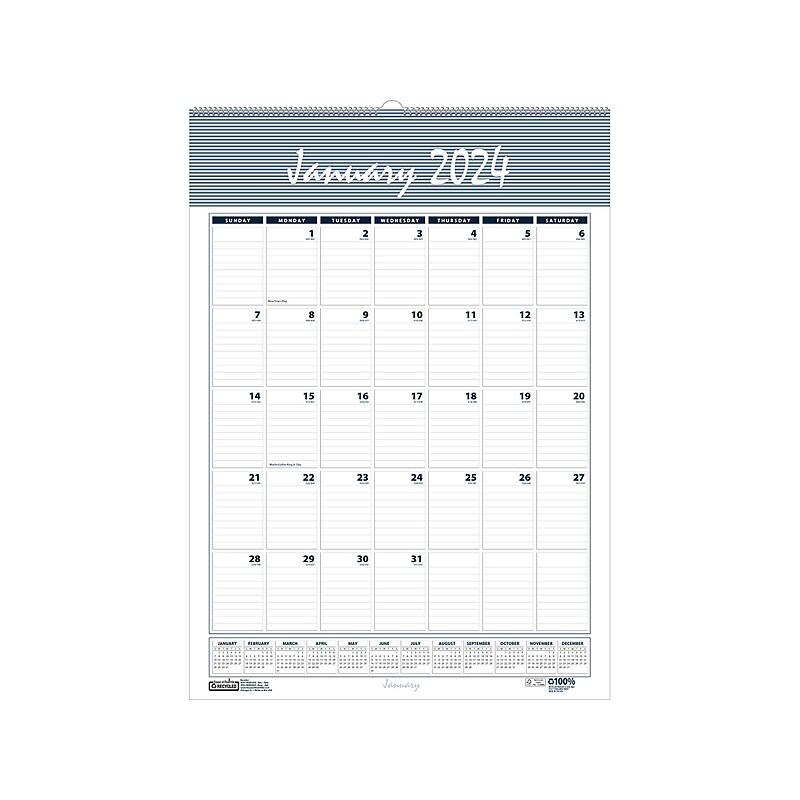 2024 House of Doolittle Bar Harbor 15.5" x 22" Monthly Wall Calendar, Wedgwood Blue/Gray (333-24) image 1