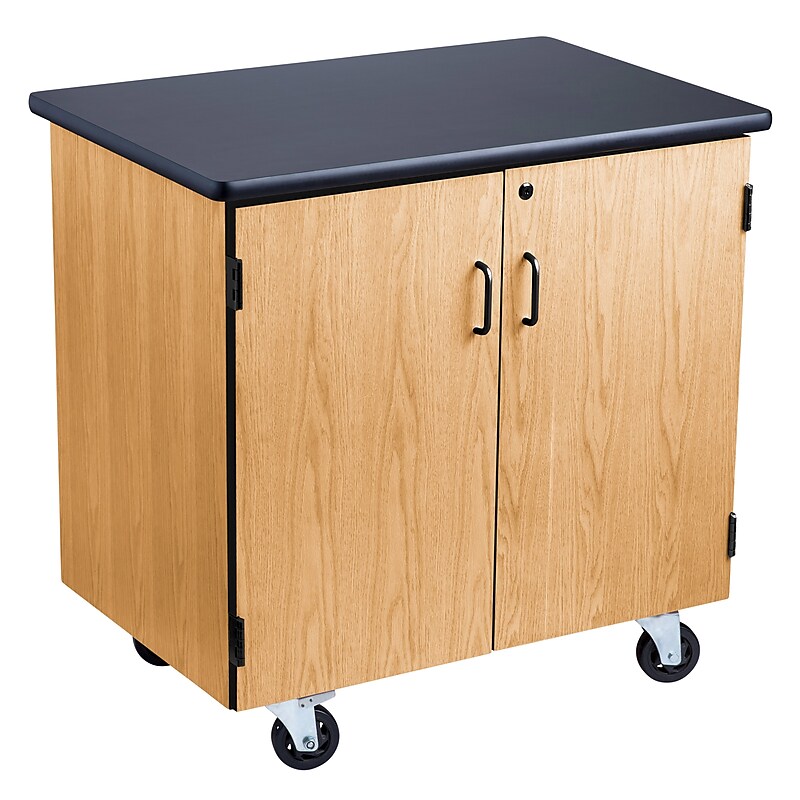 NPS  36"H Mobile Science Cabinet With Adjustable Height Shelf, High Black Top/Light Oak Frame (MSC24361) image 1