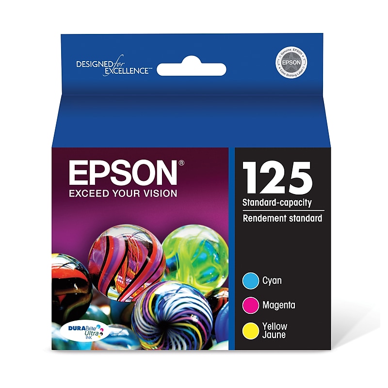 Epson T125 Cyan/Magenta/Yellow Standard Yield Ink Cartridge, 3/Pack (T125520-S) image 1