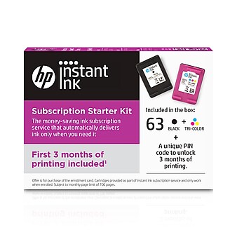 HP 63 Black & Tri-color Instant Ink Cartridges with 3 Month Subscription: Ink Auto-delivery Only When You Need It