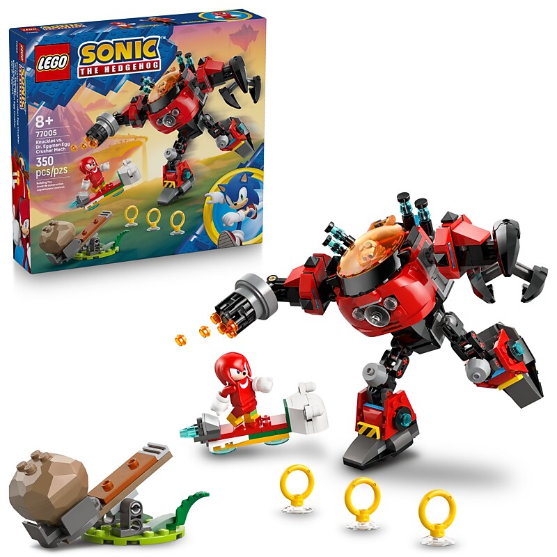 LEGO Sonic the Hedgehog Knuckles vs. Dr. Eggman Egg Crusher Mech Toy Set, 350 Pieces (77005) image 1