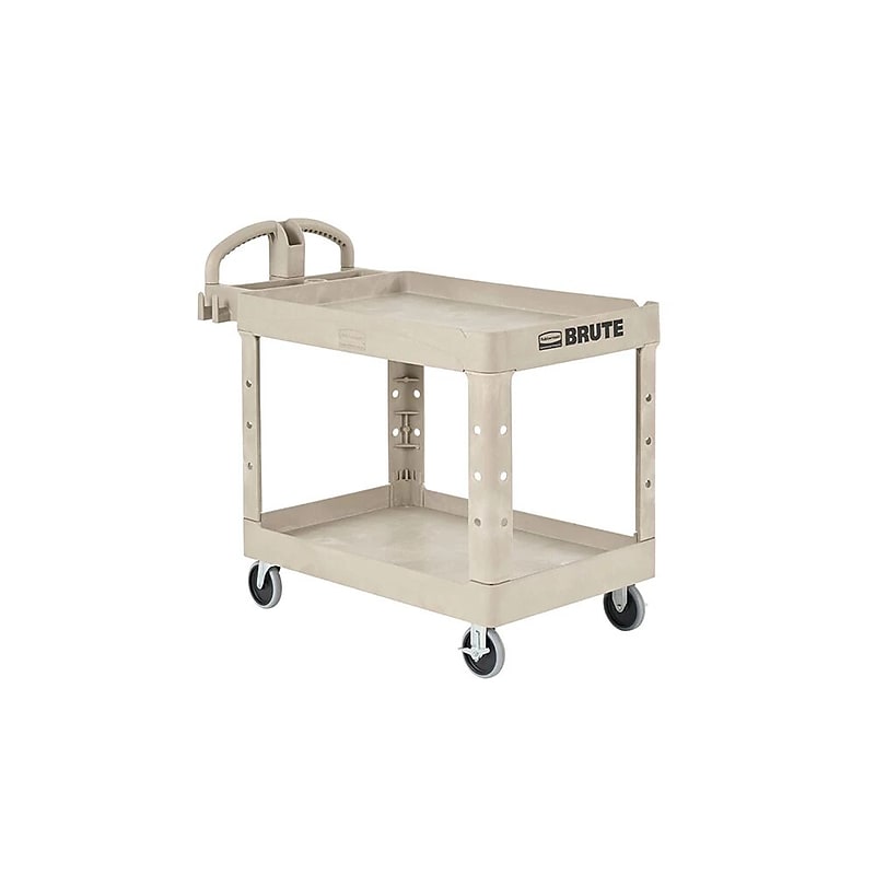 Rubbermaid 2-Shelf Plastic/Poly Mobile Utility Cart with Swivel Wheels, Beige (FG450088BEIG) image 1
