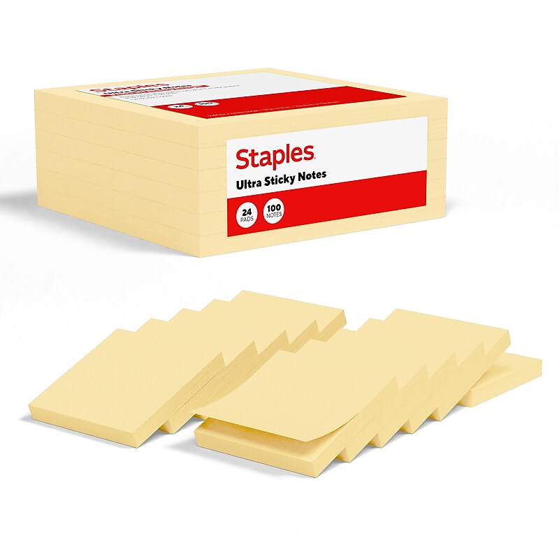 Staples Ultra Sticky Notes, 3" x 3", Sunshine Collection, 100 Sheets/Pad, 24 Pads/Pack (ST62888) image 1