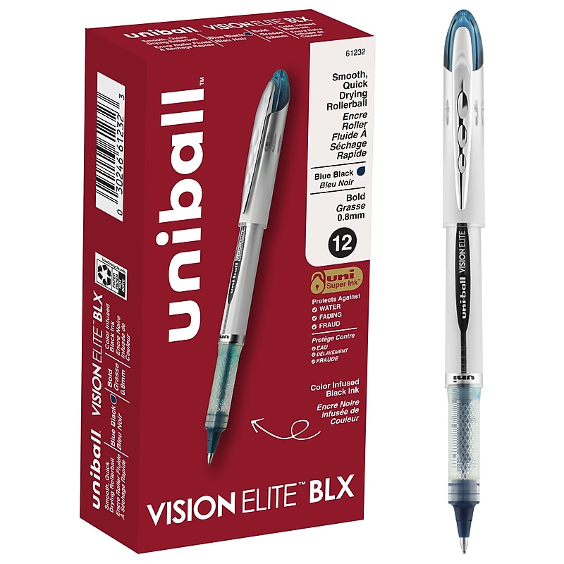 uni-ball Vision Elite Rollerball Pens, Bold Point, Blue-Black Ink, 12/Pack (61232) image 1