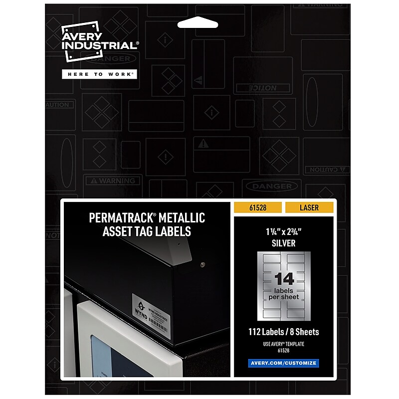 Avery PermaTrack Metallic Laser Asset Tag Labels, 1-1/4" x 2-3/4", Glossy Silver, 112 Asset Tags/Pack (61528) image 1