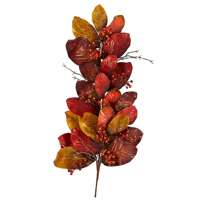 Nearly Natural 36" Autumn Magnolia Leaf with Berries Artificial Tear Drop (4494) image 1