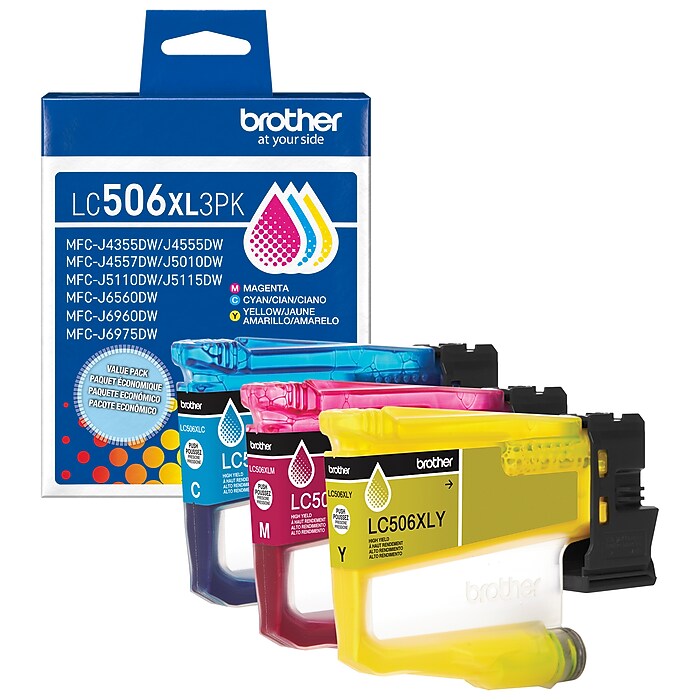Brother LC506XL Cyan/Magenta/Yellow High Yield Ink Cartridge, 3