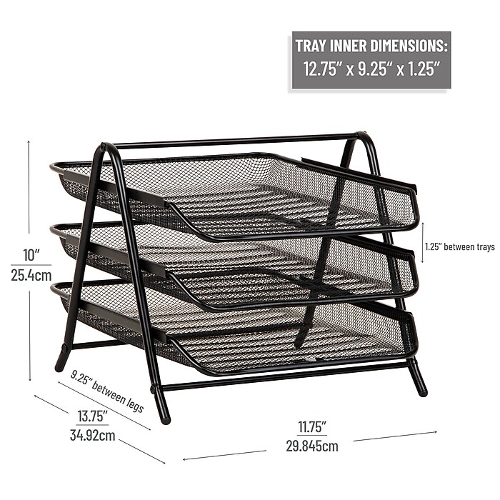 SUPTIDY Brievenbakje met 3 niveaus, papier-organizer met handvat