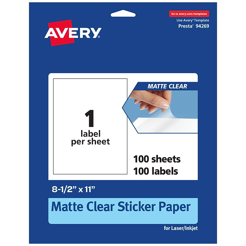 Avery Laser/Inkjet Rectangle Multipurpose Labels, 8-1/2" x 11", Clear, 100/Box (94269) image 1