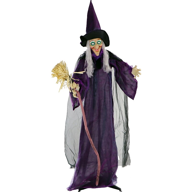 Haunted Hill Farm Life-Size Animatronic Witch with Broomstick (HHWITCH-5FLSA) image 1