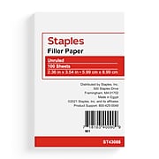 Staples® Unruled Ruled Filler Paper Paper, 100 Sheets/Pack (43088)