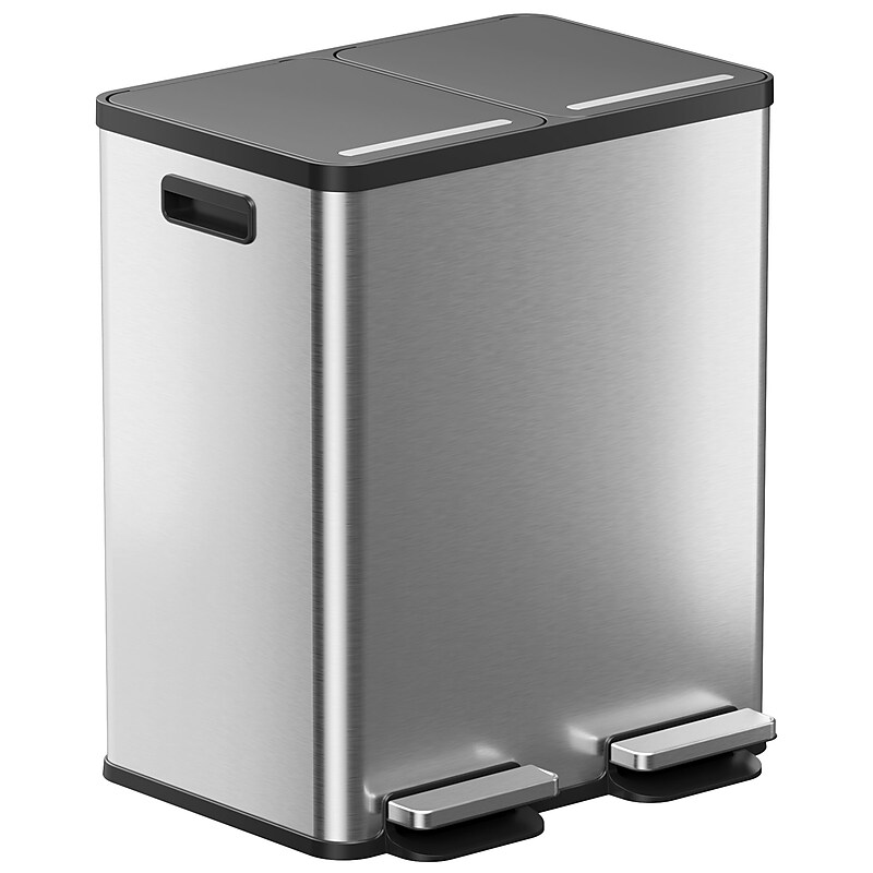 iTouchless SoftStep Stainless Steel Combo Step Pedal Kitchen Trash Can and Recycle Bin with Dual Odor Filters, 16 Gallon image 1