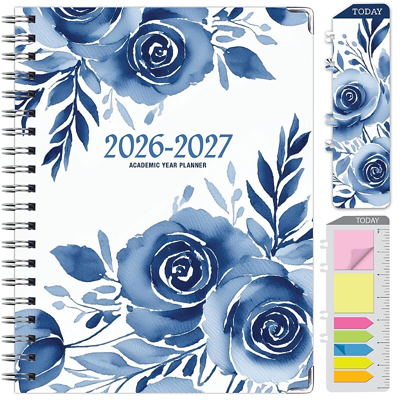 2026-2027 Excello Brands 8.5" x 11" Academic Weekly & Monthly Planner, Paperboard Cover, Blue Bloom (FSHN-AY26-8511-02) image 1