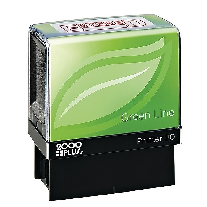 2000 Plus Green Line Entered Rectangle Pre-Inked Stamp, Red Ink, 1