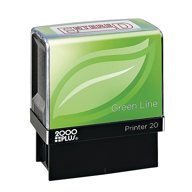 2000 Plus Green Line Pre-Inked Stamp, ENTERED, Red Ink (098368) image 1