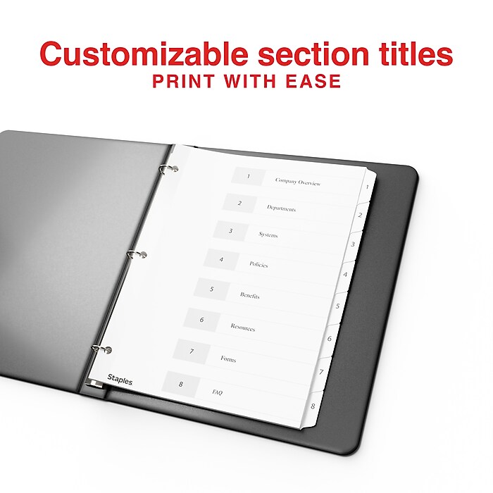 Staples Customizable Numeric Dividers, 1–8 Tabs, White | Staples