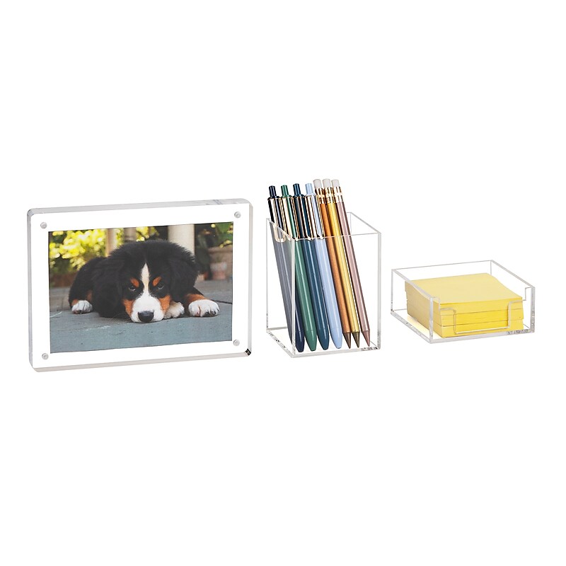 Mind Reader Plastic Desk Organizer Set,  Clear, 3 Pieces (DESK3PAC-CLR) image 1