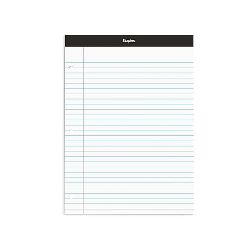 Staples Notepad, 8.5" x 11.75", Narrow Ruled, White, 100 Sheets/Pad