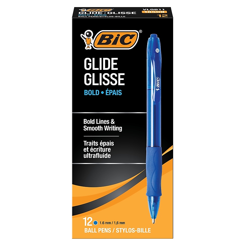 BIC Glide Bold Retractable Ballpoint Pens, Bold Point, 1.6mm, Blue Ink, Dozen (18509/VLGB11BE) image 1