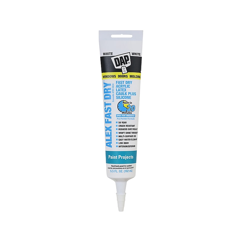Dap ALEX FAST DRY Acrylic Latex Caulk Plus Silicone, 5.5 Fl. Oz., White, 6/Pack (7079818408) image 1