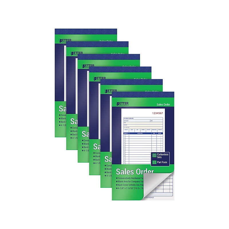 Better Office 2-Part Carbonless Sales Order Book, 4.13" x 7.19", 50 Sets/Book, 6 Books/Pack (66006-6PK) image 1