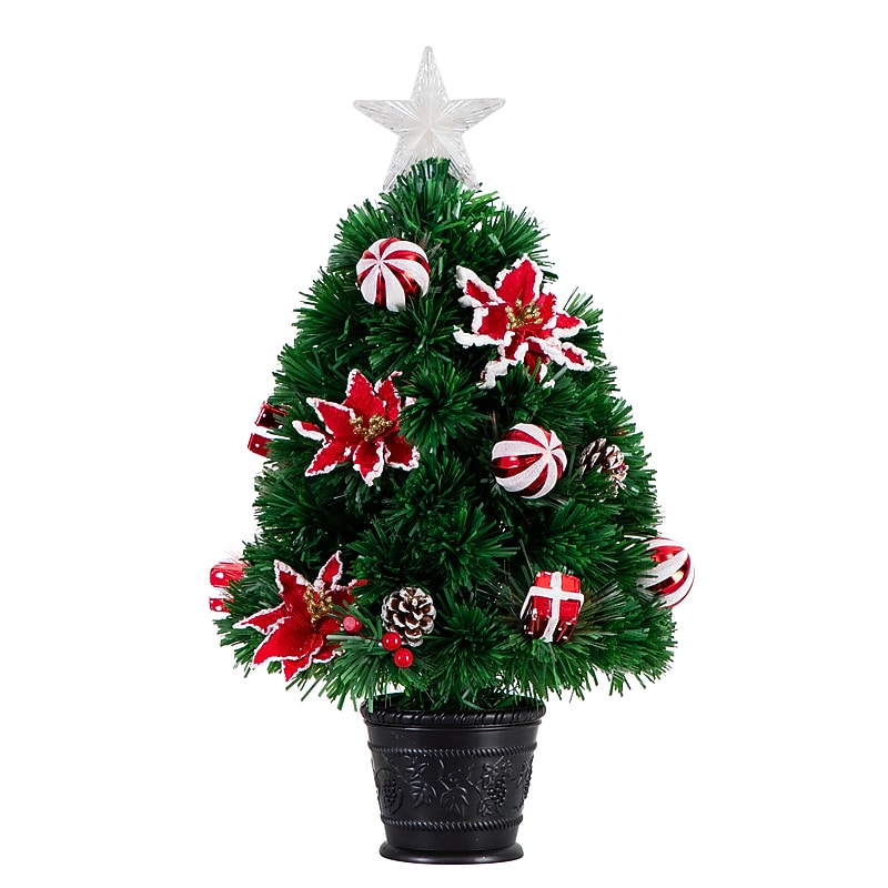 Nearly Natural 24-in Pre-Lit Fiber Optic Artificial Christmas Tree with Ornaments, Poinsettia and Star Topper (T4752) image 1