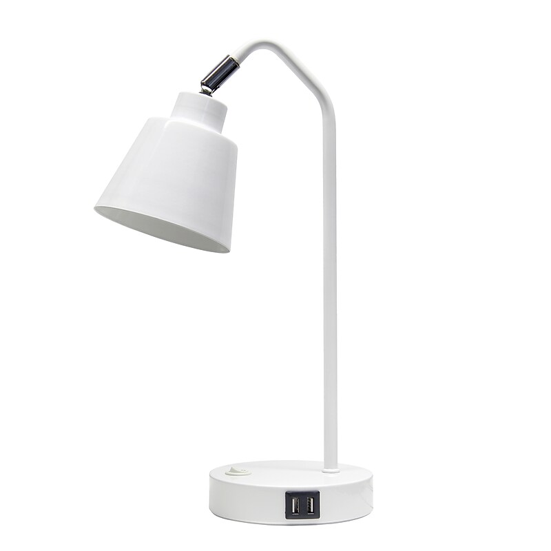 Simple Designs Sleek Essentials LED Desk Lamp, 16", with USB Ports, White (LD1071-WHT) image 1