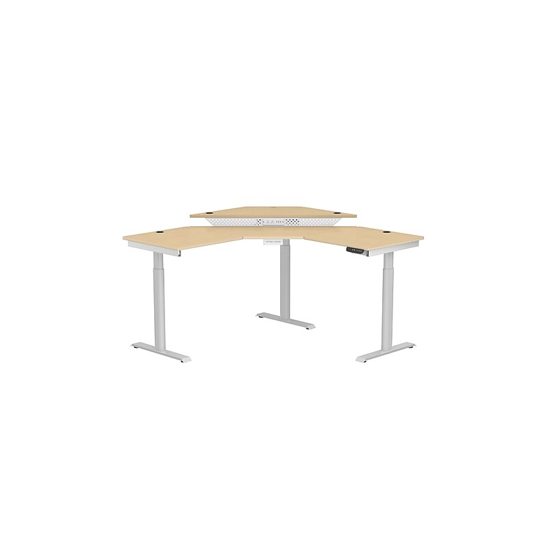VersaDesk PowerLift 60"W Electric Corner Adjustable Standing Desk, Maple/White (PLCSD6060-WM-APP) image 1