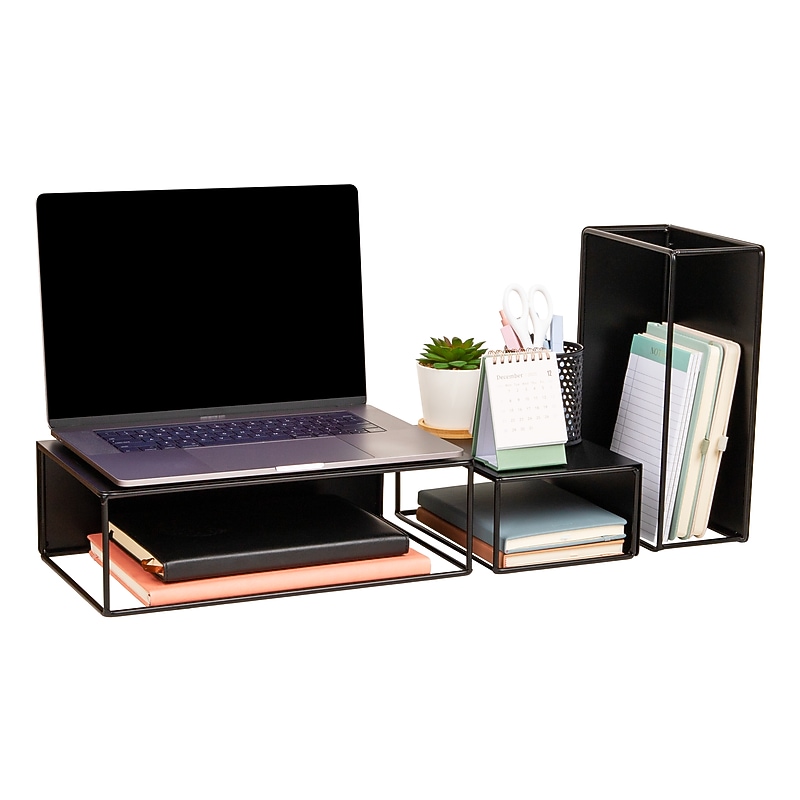 Mind Reader 3-Piece Desk Organizer Set, Metal, Black (STAND3PC-BLK) image 1