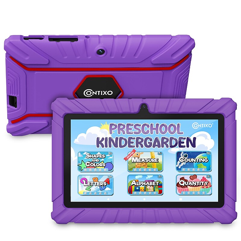 V8 7” Tablet, Quadcore, Wi-Fi, 32GB, Android 13 Bundled with Educational Apps & Durable Kid-Proof Case, Purple image 1