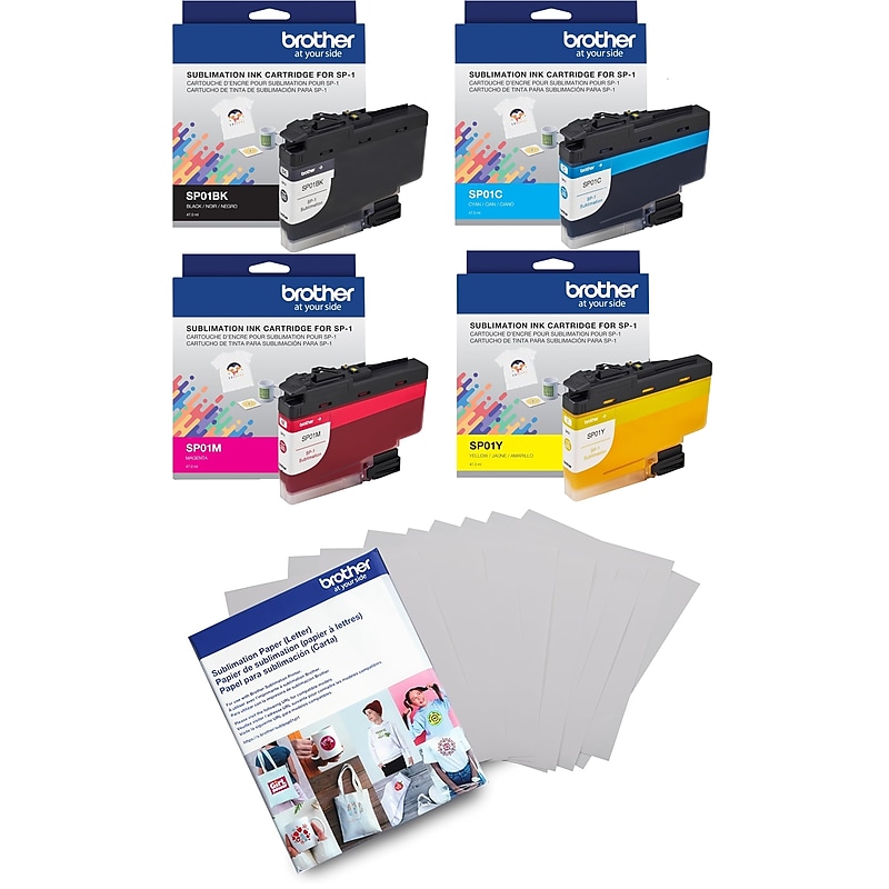 Brother SP01 Black/Cyan/Magenta/Yellow Standard Yield Sublimation Ink Cartridge, Bundle, 4/Pack (SP014PKPLS-STP) image 1